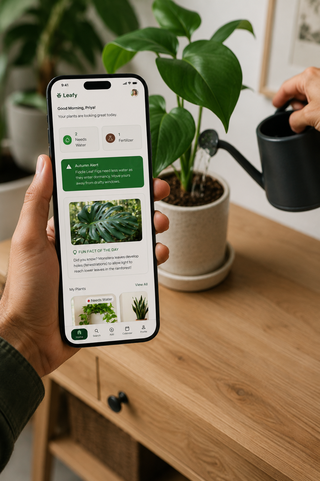Smartphone app for plant care monitoring.
