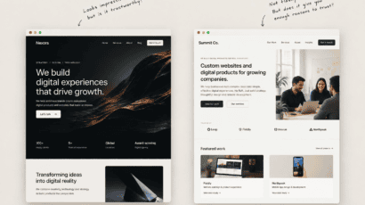 Two business websites compared for visual appeal and trustworthiness
